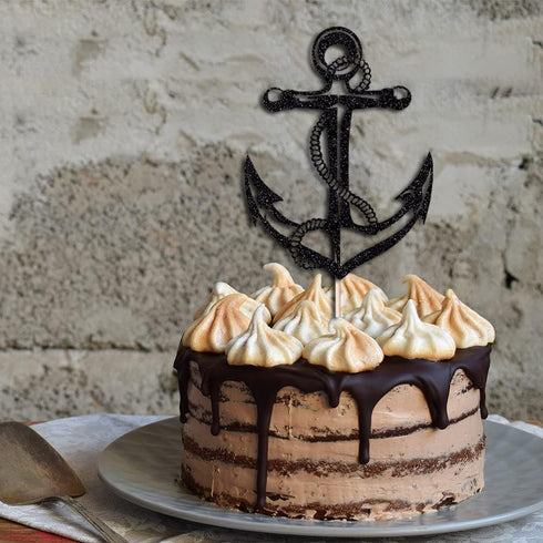 Nautical Ship Anchor Cake Topper - Bon Voyage Party Decoration in Navy