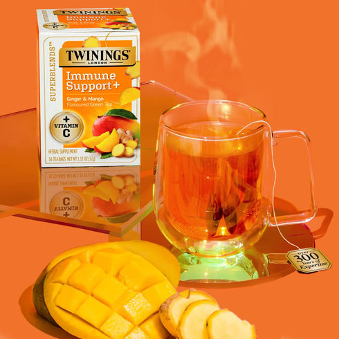 Immune 16 (Pack 6), 96 Twinings Superblends Support+ Herbal Tea with Vitamin C, Ginger & Mango Flavoured Green Tea, Tea