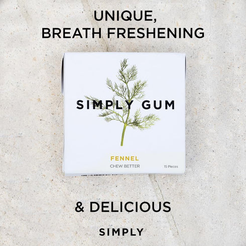 Simply Gum Fennel Plant-Based Chewing Gum Pack of Six (90 Pieces Total) Synthetic Plastic Free + Aspartame Free