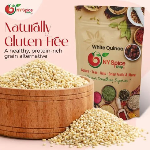 1 NY Spice Shop White Quinoa - Pound Whole Grain Tan Quinoa Seeds - Raw & Naturally Cleaned - Ideal for Cooking Baking