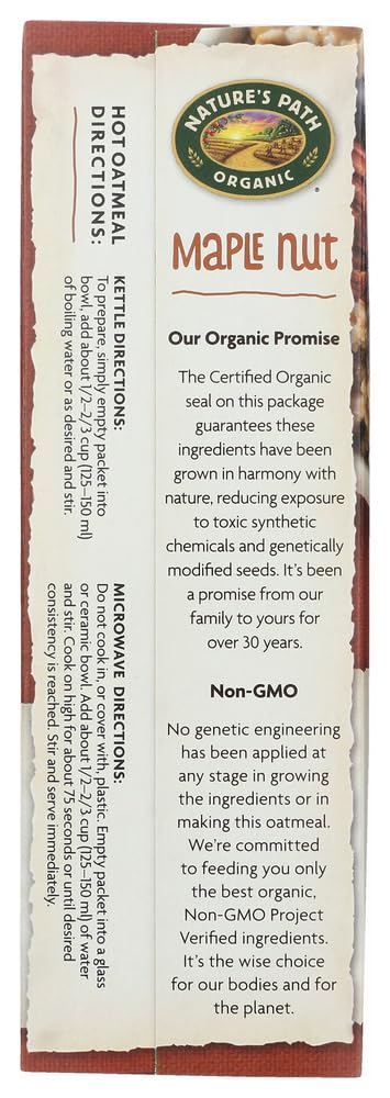 8 Packets, 50 2pcs Nature's Path, Organic Instant Hot Oatmeal, Maple Nut, g Each
