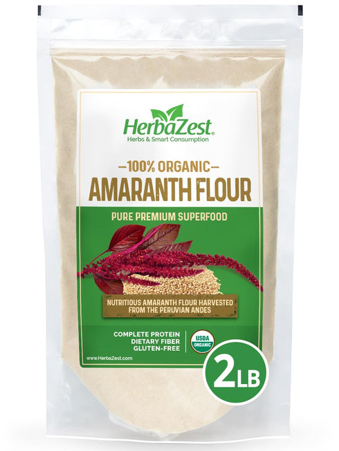 HerbaZest Amaranth Flour 2 LB USDA Certified Organic Protein Rich, Vegan &