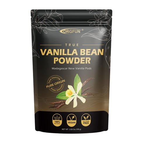 ORGFUN Vanilla Bean Powder 3.53 Oz, Pure Natural Ground Madagascar Vanilla Powder for Baking, Desserts, Coffee
