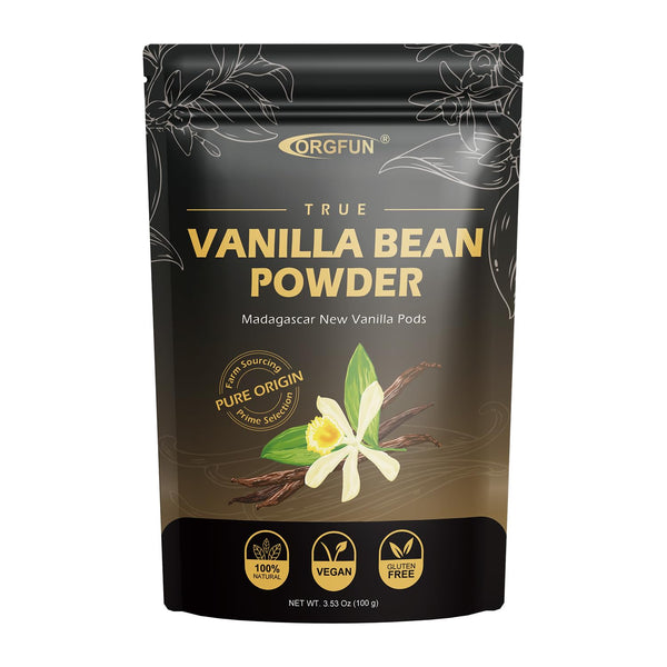 ORGFUN Vanilla Bean Powder 3.53 Oz, Pure Natural Ground Madagascar Vanilla Powder for Baking, Desserts, Coffee
