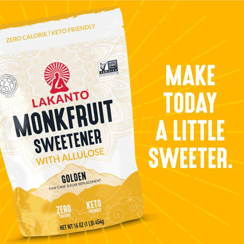 1 lb) Lakanto Golden Monk Fruit Sweetener with Allulose - Raw Cane Sugar Substitute, Coffee, Tea, Baking, Erythritol