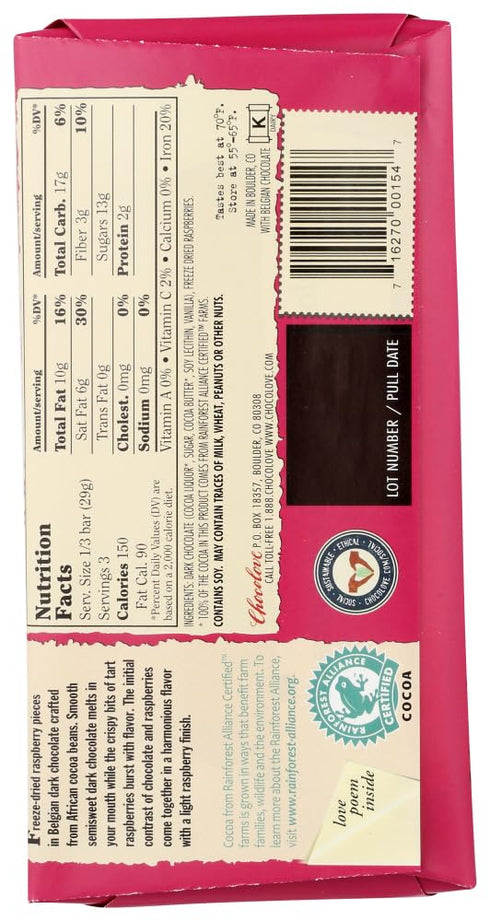 Chocolove 55% Raspberries in Dark Cocoa