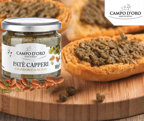 6.34 oz 180g CAMPO D'ORO - Capers Pate Spreadable, Caper & Almond Sandwich Spread, Non-GMO, Product of Italy