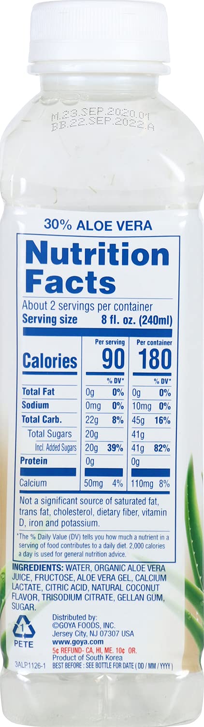 16.9 Oz (Pack 12) Goya Foods Goya Aloe Vera Drink With Coconut Flavor, Fl