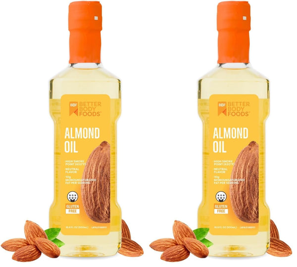 BetterBody Foods Refined Cooking Oil, Almond Oil, 16.9 Fl Oz (Pack of