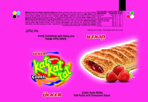 28 (24 Pack Ulker Kat Kat Tat Puff Pastry With Strawberry Flavoured Cocoa Cream Filling Gr )