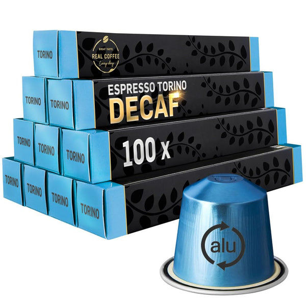 Decaf Italian Torino Espresso Compatible with Nespresso | 100 Decaffeinated Aluminum Capsules
