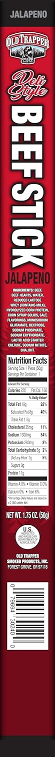 1.75-Ounce Packages, 11 (Pack 26) Old Trapper Deli-Style Sausage Sticks, Jalapeo Flavor, Individually Wrapped Grams