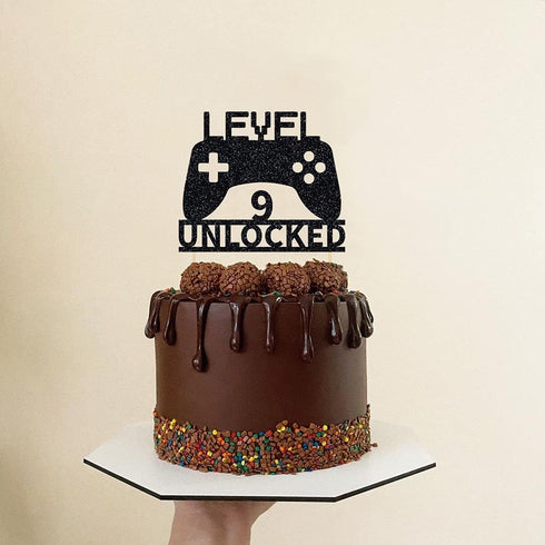 Level 9 Unlocked Cake Topper, Video Game Cake Topper for 9th Birthday Party Decoration
