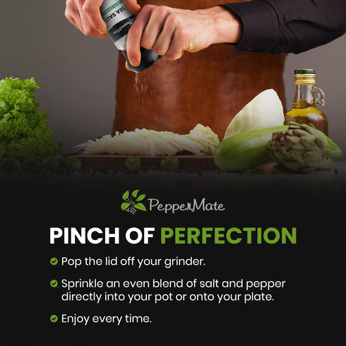 PepperMate Sea Salt Seasoning With Grinder- Blend In Glass Grinder Container For Freshness- Gourmet Sea Salt Spices