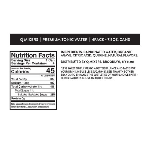 45 7.5 oz (Pack 24) Q TONIC WATER with Real Quinine & Organic Agave - Ideal for Cocktails & Mocktails - Made with Real