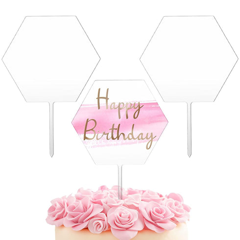 Yalikop 2 Pieces Acrylic Cake Topper Blank Clear DIY for Custom Wedding Birthday Festival Party, Hexagon Style
