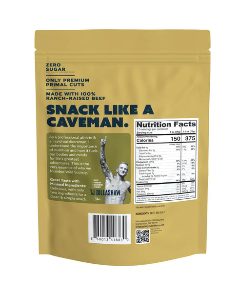 48g 2 (2.5oz) Wild Society - Caveman Eats - Grass Fed Ribeye Steak Slices - Protein - Only Steak & Salt - Ingredients