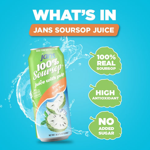 16.9 oz (Pack 6) 100% Soursop Juice with Pulp of Jans | Pure Soursop Graviola Guanabana Juice | NO Sugar Added, NOT