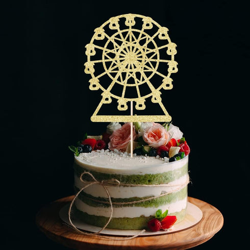 Golden Paper Ferris Wheel Cake Decoration for Birthday Celebrations for Boys and Girls