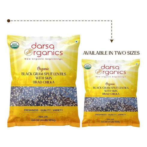 2lb Darsa Organics Split Urad Dal (Chilka) - Organic Black Gram Lentils with Skin - USDA Certified, Non-GMO