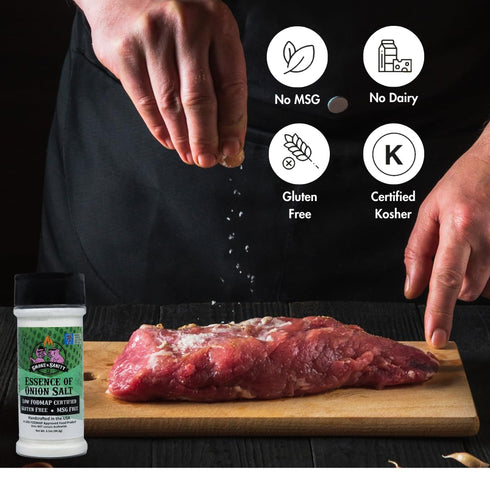 Smoke n Sanity Essence of Onion Salt, Certified Low FODMAP Seasonings, Gluten Free, Kosher, Dairy Free, 3.5 Ounce Shaker