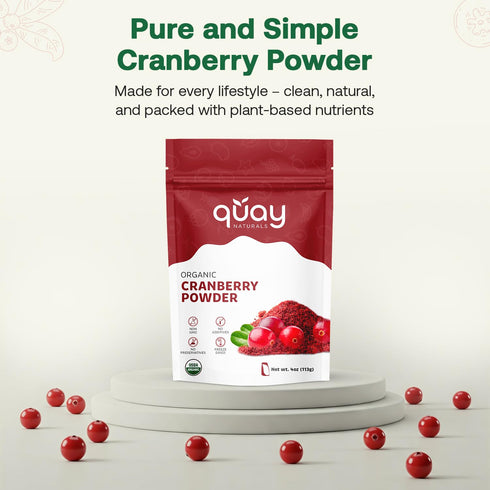 4oz Quay Naturals Organic Cranberry Juice Powder, | Made from US-Sourced Cranberries | USDA Organic, Freeze-Dried