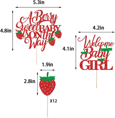 Red Glitter Berry Sweet Baby is on the Way Cake Topper - Strawberry Fruit Theme for Baby Shower & Gender Reveal