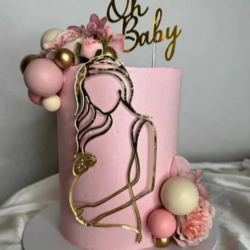 Wkeldr Pregnant Woman Cake Charm,Acrylic Baby Shower Cake Decorations,Pregnant Line Art Cake Charm for Baby Gender