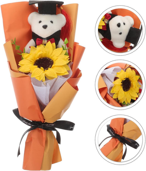 11.02 4.72 3.54 Inch 2026 PRETYZOOM Graduation Bear Bouquet x x Artificial Sunflower Bear Graduation Party Decoration