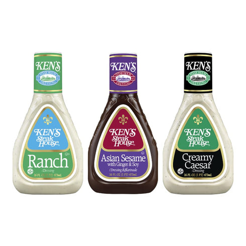 Ken's Steak House Creamy Caesar, Ranch, Asian Sesame Dressing Variety Pack,16 FL