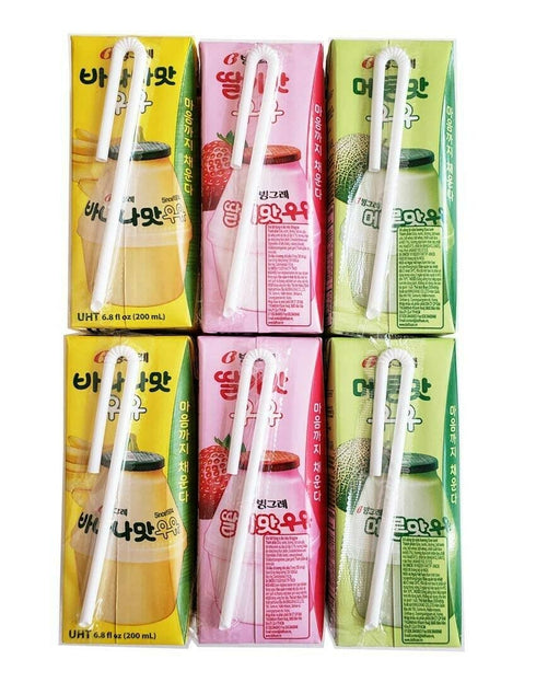 6 Packs Binggrae Variety Banana, Strawberry, Melon Flavored Milk Drink