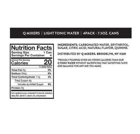 20 7.5 Oz (Pack 24) Q LIGHT TONIC WATER with Real Quinine & Organic Agave - Ideal for Cocktails & Mocktails - Made