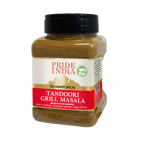 Pride of India Tandoori Grill Masala, 7 oz Medium Dual Sifter Bottle, Blend of Exotic & Gourmet Spices, GMO Free