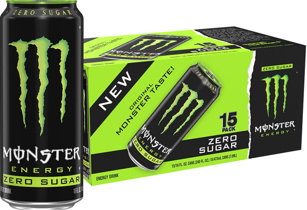 Monster Energy Zero Sugar, Green, Original, Low Calorie Energy Drink, 16 Ounce