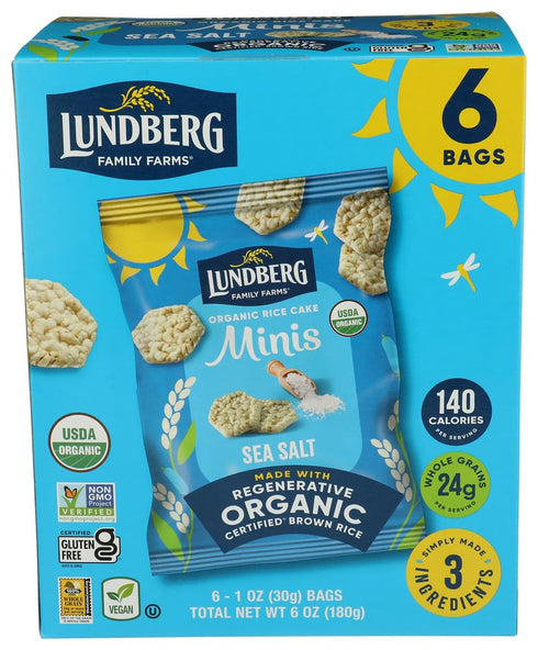 Multi-pack, 1 oz (Pack 6) Lundberg Organic Rice Cake Minis, Sea Salt, Single-serve Vegan, Gluten-Free