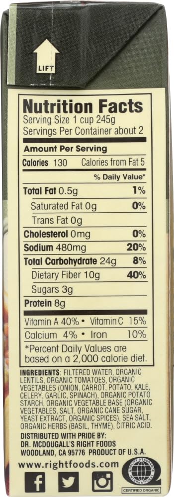 18-Ounce (Pack 6) Dr. McDougall's Right Foods Organic Vegetable Soup, Lentil