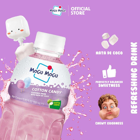 (6 Mogu Mogu Drink Cotton Candy Bottles) Delicious drinks made with nata de coco (coconut jelly). Fun chewable juice