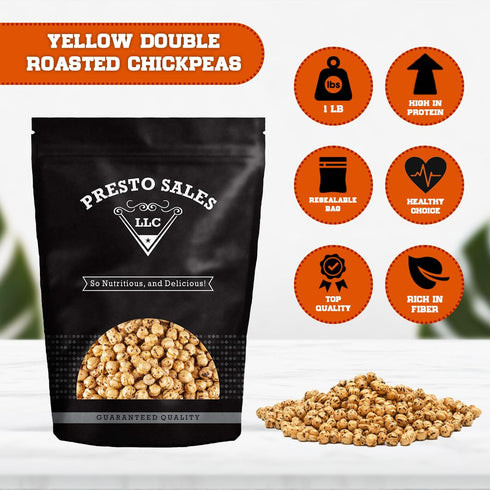 Packed 1 lb. (16 oz.) Chickpeas, Yellow double roasted, No Salt, Tasty Snack, Plant-Based Protein, Versatile, Energy
