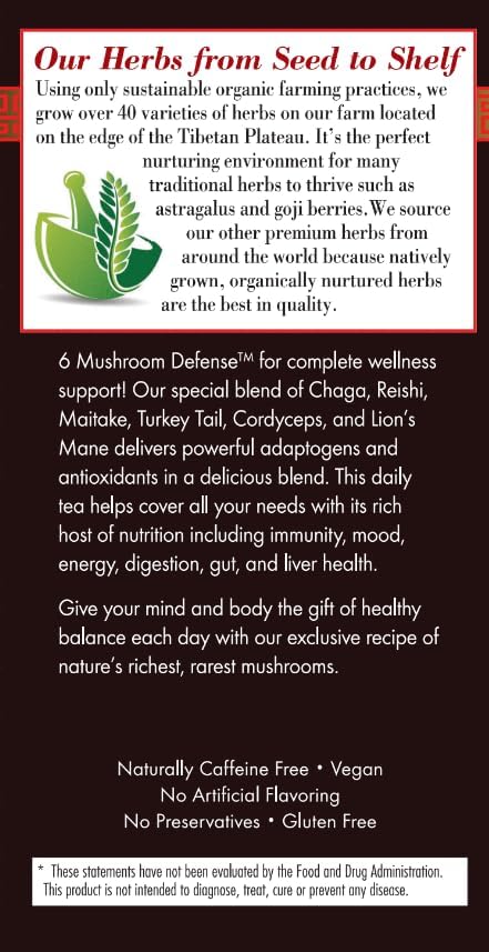 6 20 6 count Bravo Tea Mushroom Defense Herbal Tea, Caffeine Free Tea Bags