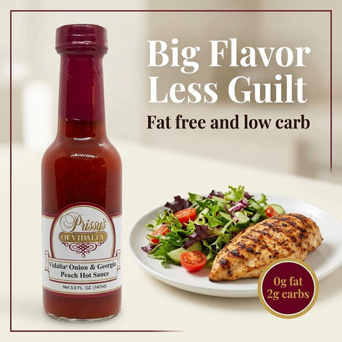 5 Oz (Pack 2) Prissy's Vidalia Onion & Peach Hot Sauce, Award-Winning Gourmet Blend, Bottle
