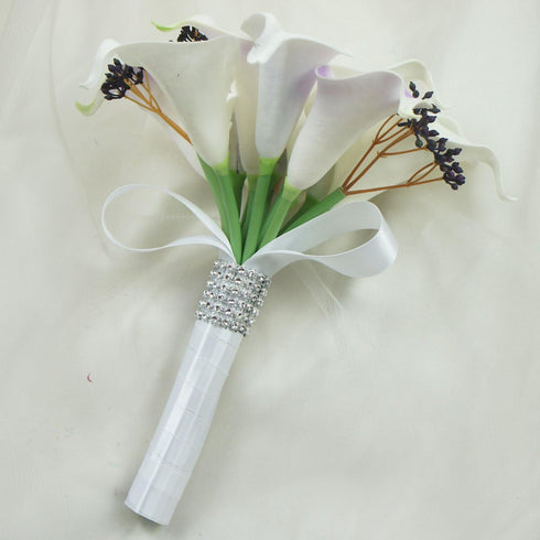 (12stems Wedding Floral Purple Center Calla Lilies with Berries Bouquet)