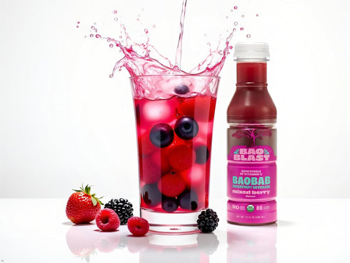 Immune 6 Pack, 12 oz BaoBlast Mixed Berry Baobab Drink Organic Baobab Juice with Apple, Blackberry & Raspberry, Low