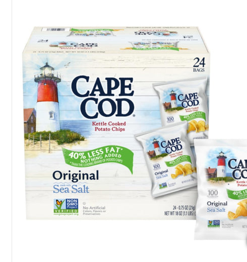 Cape Cod 0.75 oz, 24 Kettle Cooked Potato Chips, Original, ct