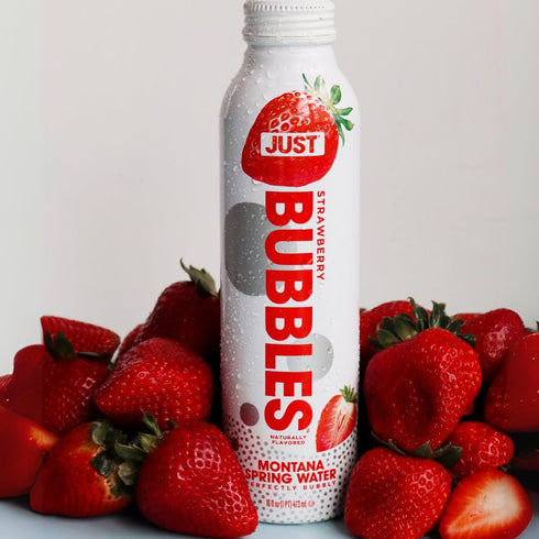 100% 16 Oz JUST Bubbles Strawberry- Pure Premium Sparkling Spring Water in a Fully Recyclable Reusable Eco-Friendly
