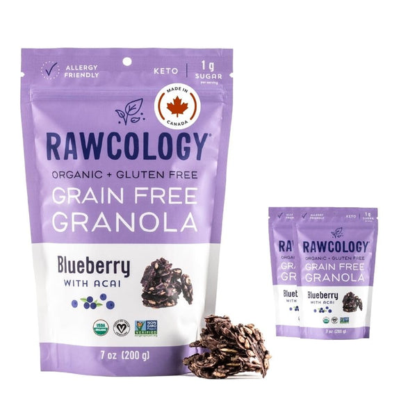 Rawcology Organic, Keto, Grain Free Raw Crunch Granola - Blueberry with Acai,