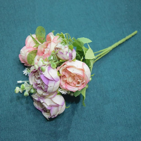 NURCIX 5) Simulation Rose Wedding Bouquet Bouquet Wedding Home Decoration Simulation Flower Small Bouquet Peony (Red