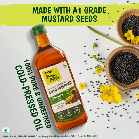 Tata Simply Better 1 Pure & Unrefined Cold Pressed Mustard Oil, Litre