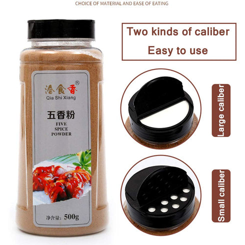 Chinese Five Spice Blend, Traditional 5 Spice Powder Mixed Seasoning for Asian Cuisine, 17.6 oz Plastic Shaker