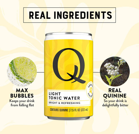 20 7.5 Oz (Pack 24) Q LIGHT TONIC WATER with Real Quinine & Organic Agave - Ideal for Cocktails & Mocktails - Made