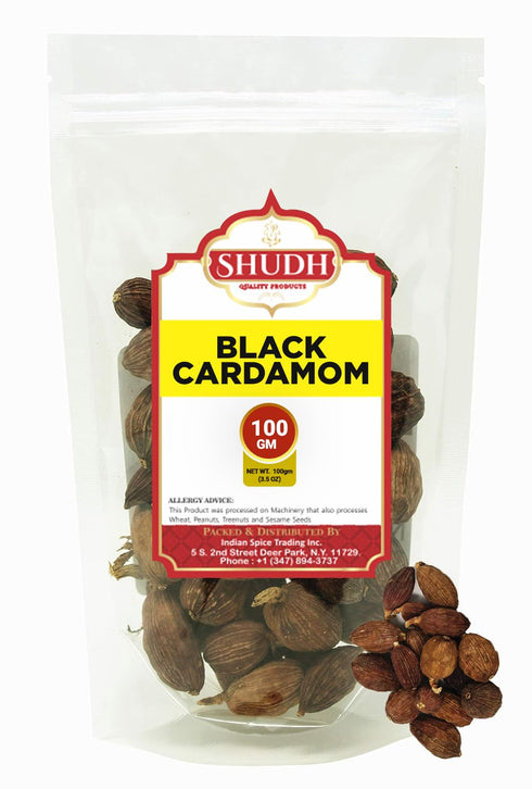 Shudh Black Cardamom Pods Whole 100 GM ~ (Tsao Ko/Cao Guo/Thao Qua) ~ All Natural ~ Non-GMO Spice ~ Product of China